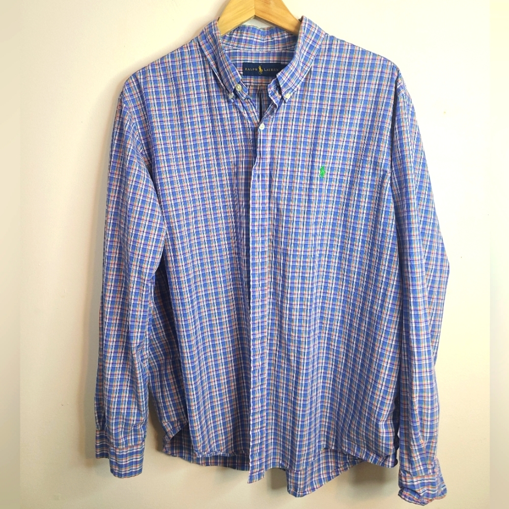 Ralph Lauren - Button Down Dress Shirt - SIZE XXL  - Flannel Blue Green